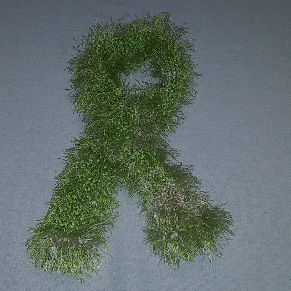 Homemade Scarf. Green & Pink Funfur. 30"x4"